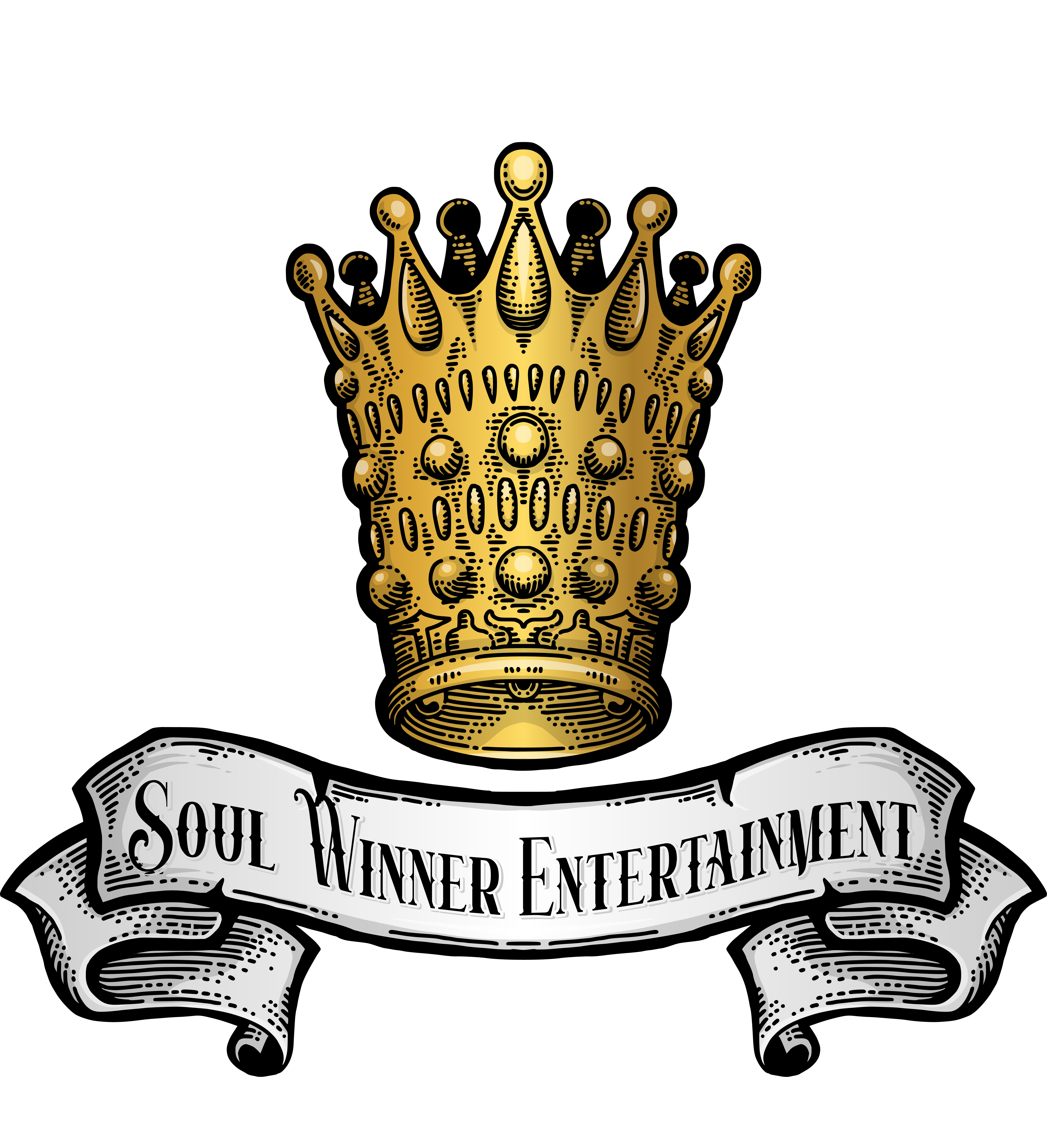 "Shining Golden Crown with Beams of Light and 'Soul Winner Entertainment' Banner"